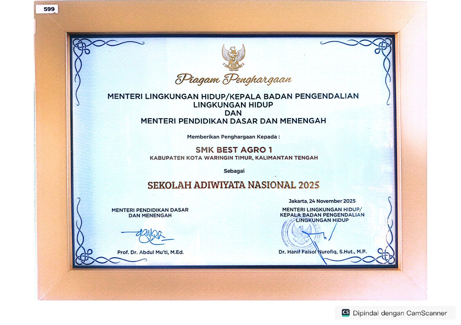 Bukti Sekolah Hijau Berprestasi, SMK Best Agro 1 Diganjar Adiwiyata Nasional
