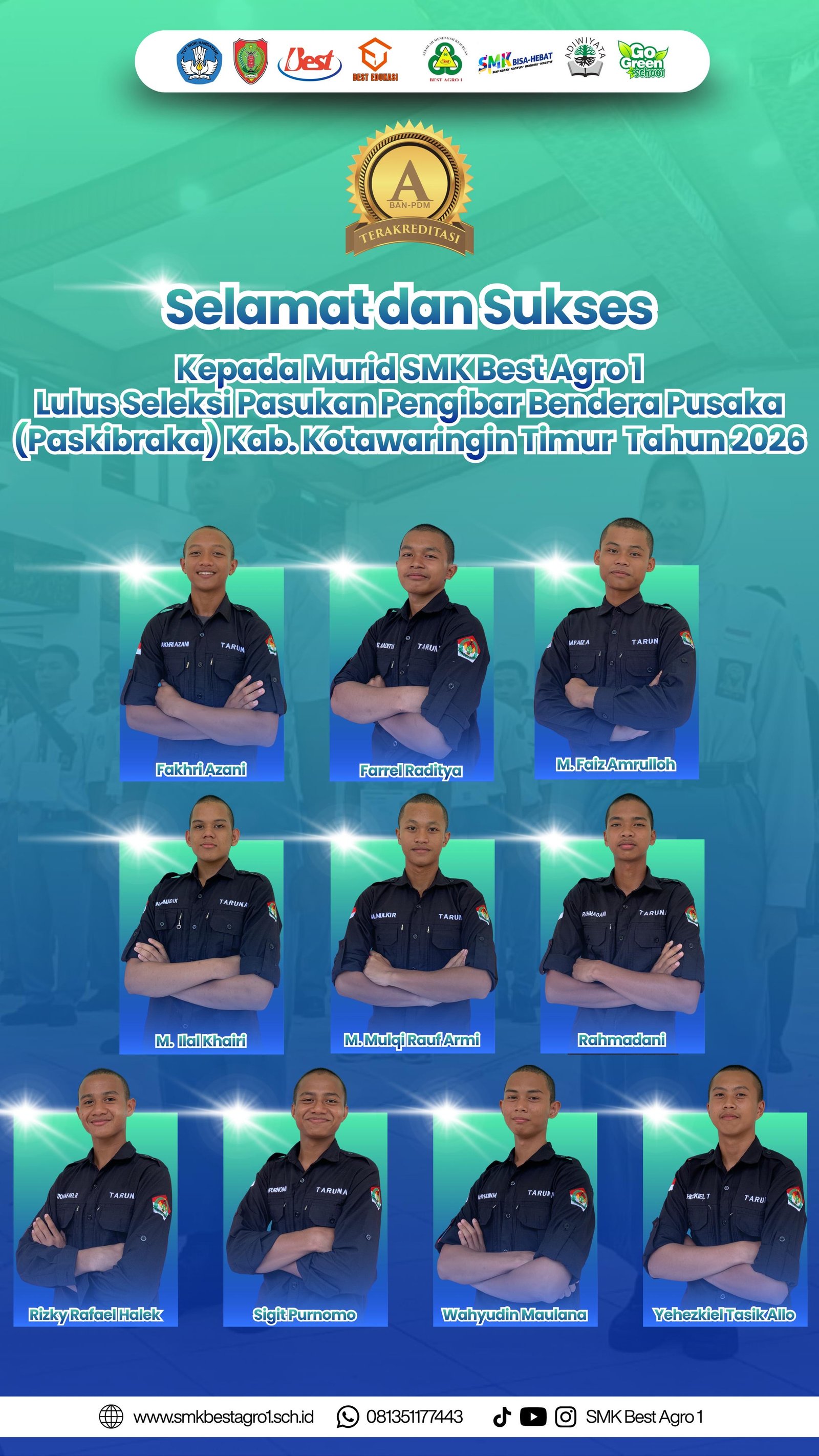Cetak Rekor, 10 Taruna SMK Best Agro 1 Lolos Calon Paskibra Kabupaten Kotawaringin Timur 2026